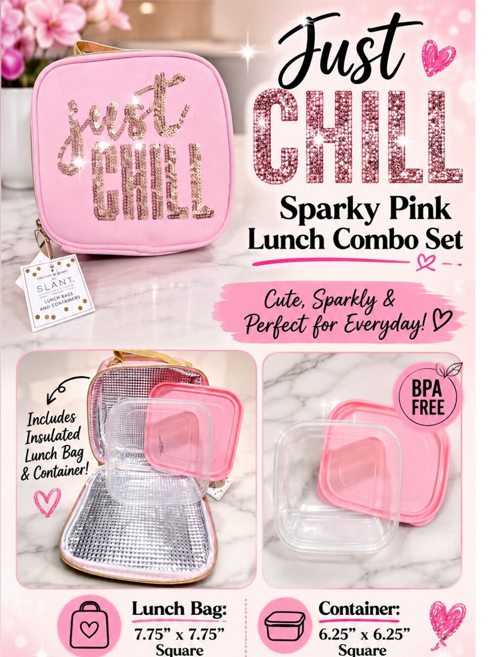 Just CHILL Pink Sparkly Combo Lunch Set